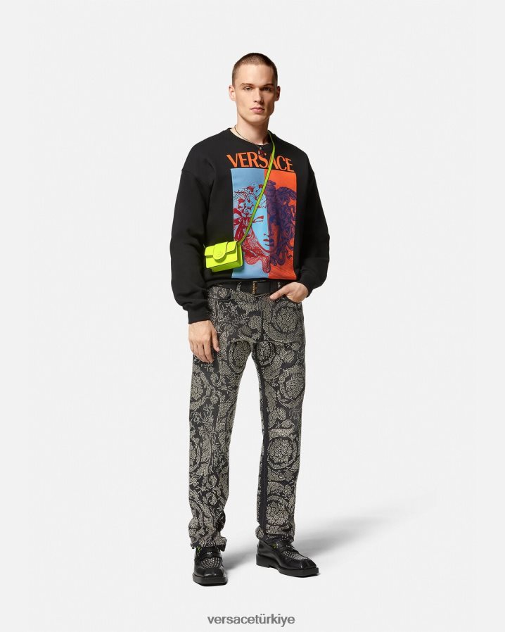 Versace medusa grafikli sweatshirt erkekler siyah Giyim B0HHR81428