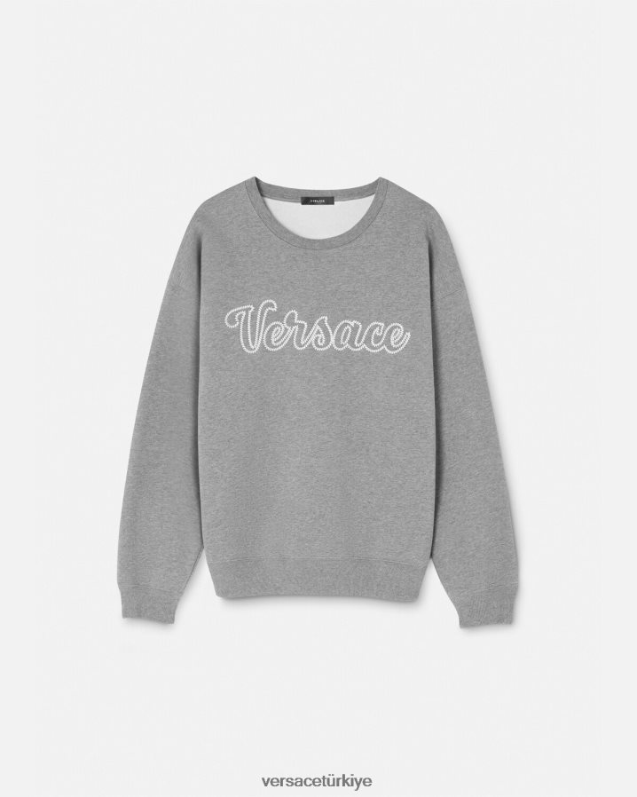 Versace üniversite logolu sweatshirt erkekler gri Giyim B0HHR81424