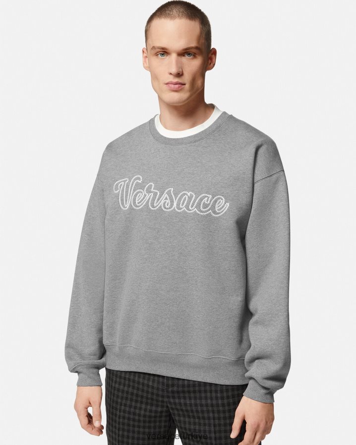 Versace üniversite logolu sweatshirt erkekler gri Giyim B0HHR81424