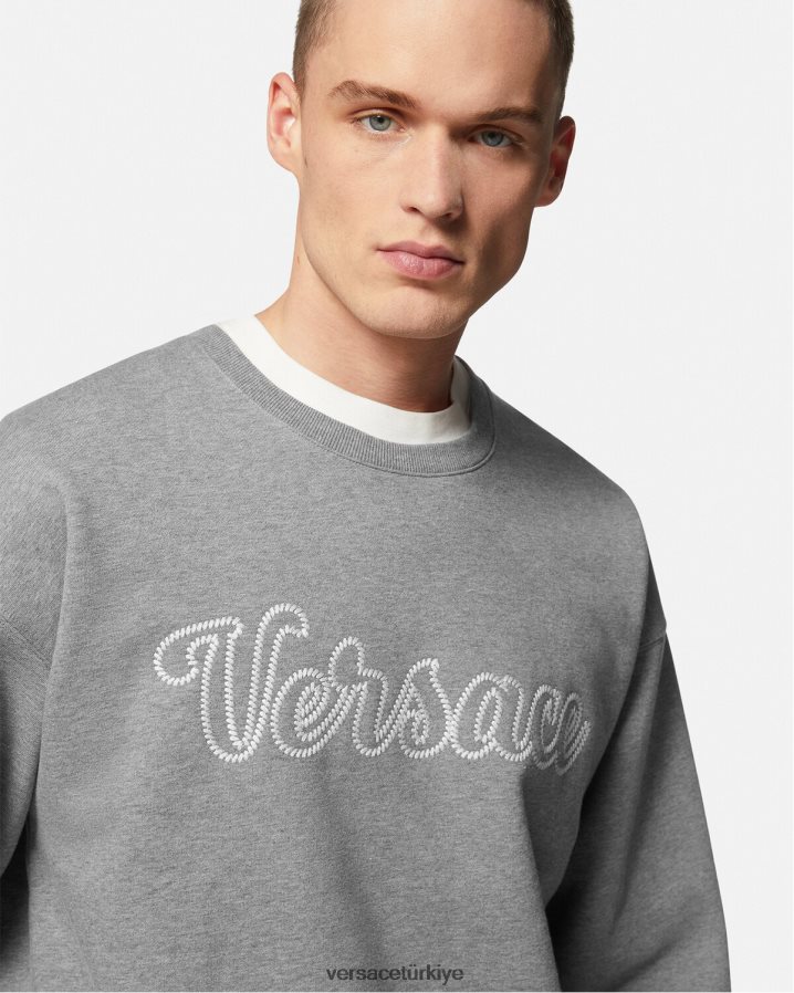 Versace üniversite logolu sweatshirt erkekler gri Giyim B0HHR81424