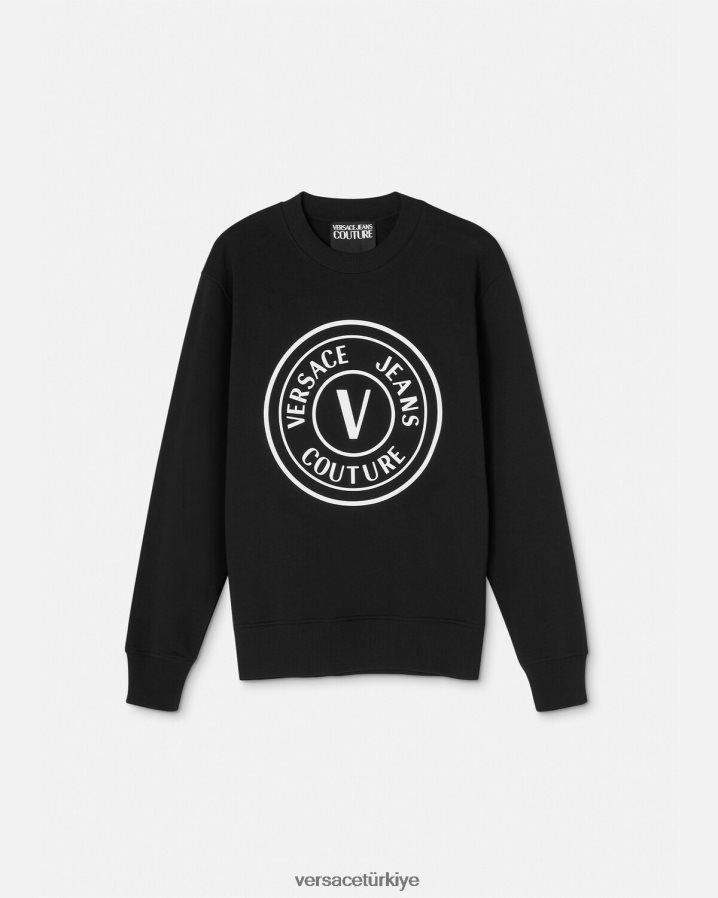 Versace v amblemli sweatshirt erkekler siyah Giyim B0HHR82411