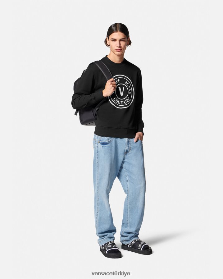 Versace v amblemli sweatshirt erkekler siyah Giyim B0HHR82411