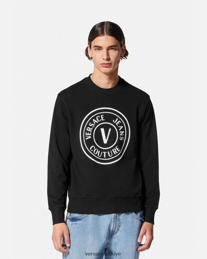 Versace v amblemli sweatshirt erkekler siyah Giyim B0HHR82411