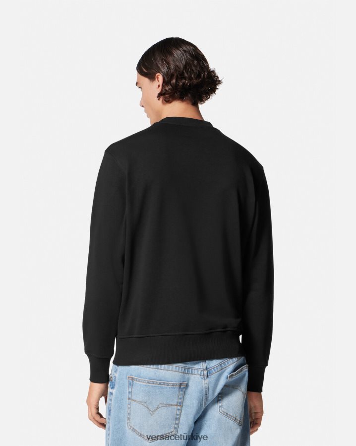 Versace v amblemli sweatshirt erkekler siyah Giyim B0HHR82411