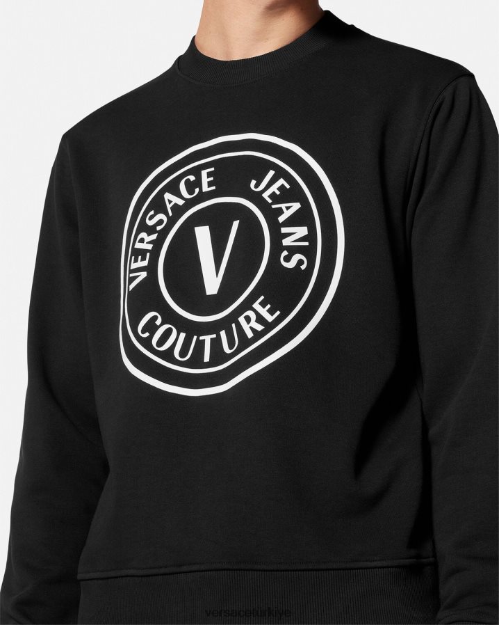 Versace v amblemli sweatshirt erkekler siyah Giyim B0HHR82411