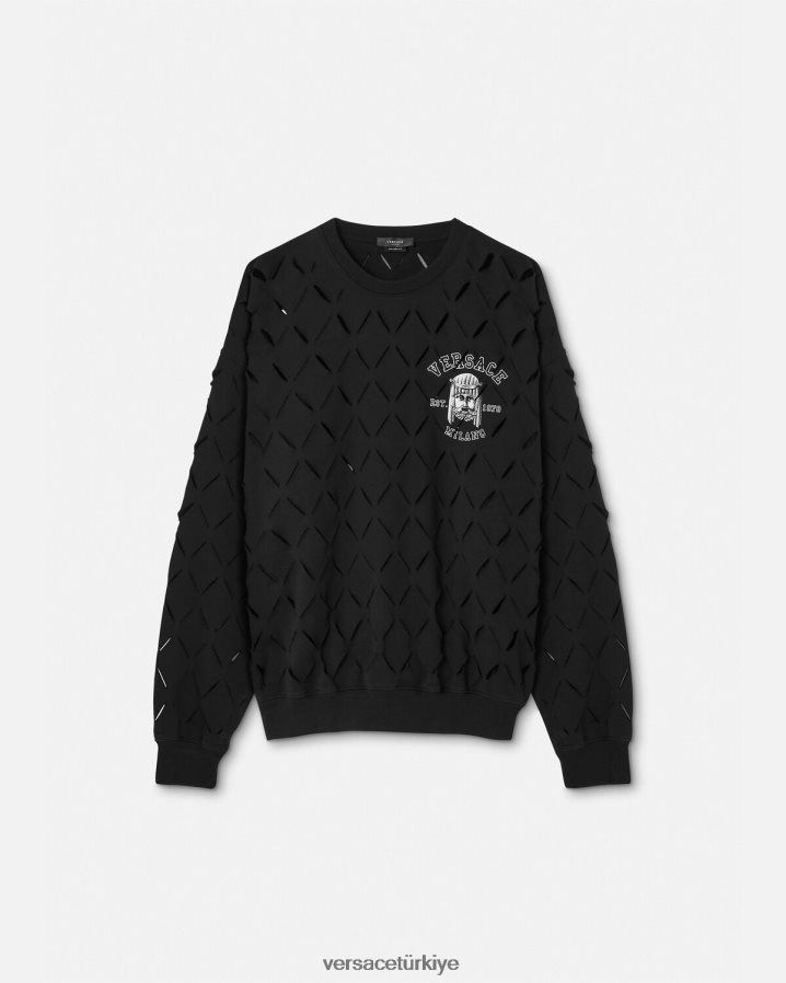 Versace yırtmaçlı la maschera logolu sweatshirt erkekler siyah Giyim B0HHR81422