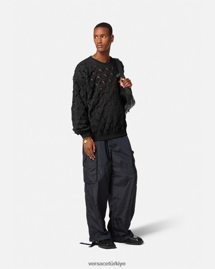 Versace yırtmaçlı la maschera logolu sweatshirt erkekler siyah Giyim B0HHR81422