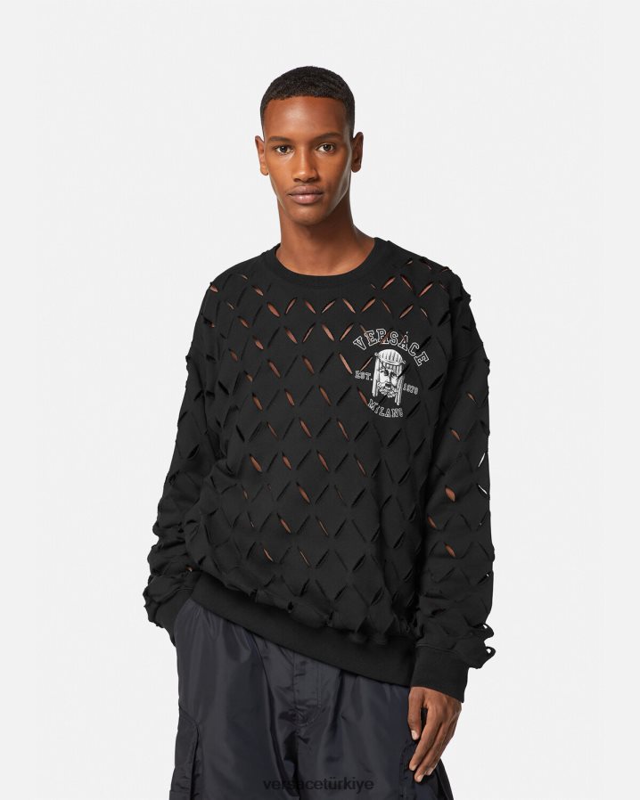 Versace yırtmaçlı la maschera logolu sweatshirt erkekler siyah Giyim B0HHR81422
