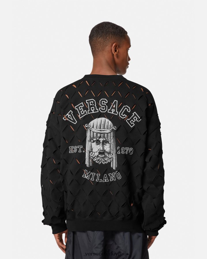 Versace yırtmaçlı la maschera logolu sweatshirt erkekler siyah Giyim B0HHR81422