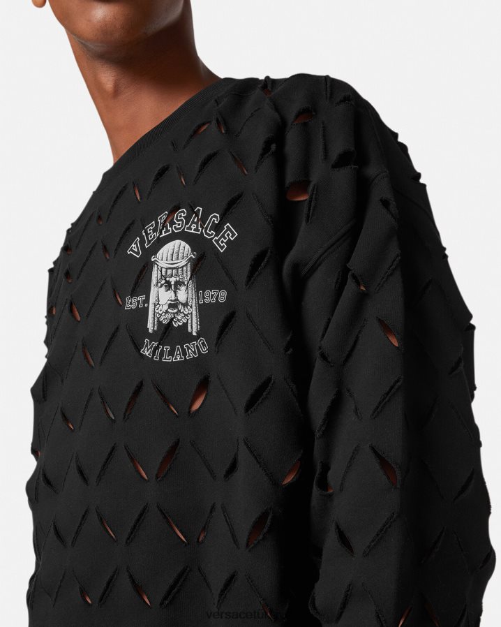 Versace yırtmaçlı la maschera logolu sweatshirt erkekler siyah Giyim B0HHR81422