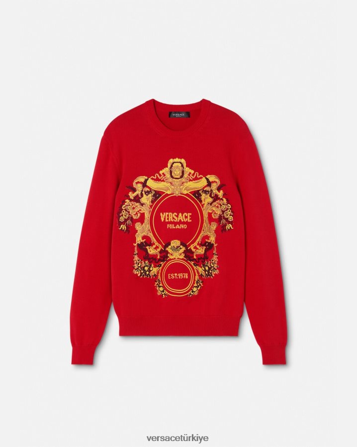 Versace barok kakma işlemeli kazak erkekler kırmızı Giyim B0HHR81345