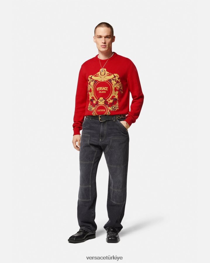 Versace barok kakma işlemeli kazak erkekler kırmızı Giyim B0HHR81345