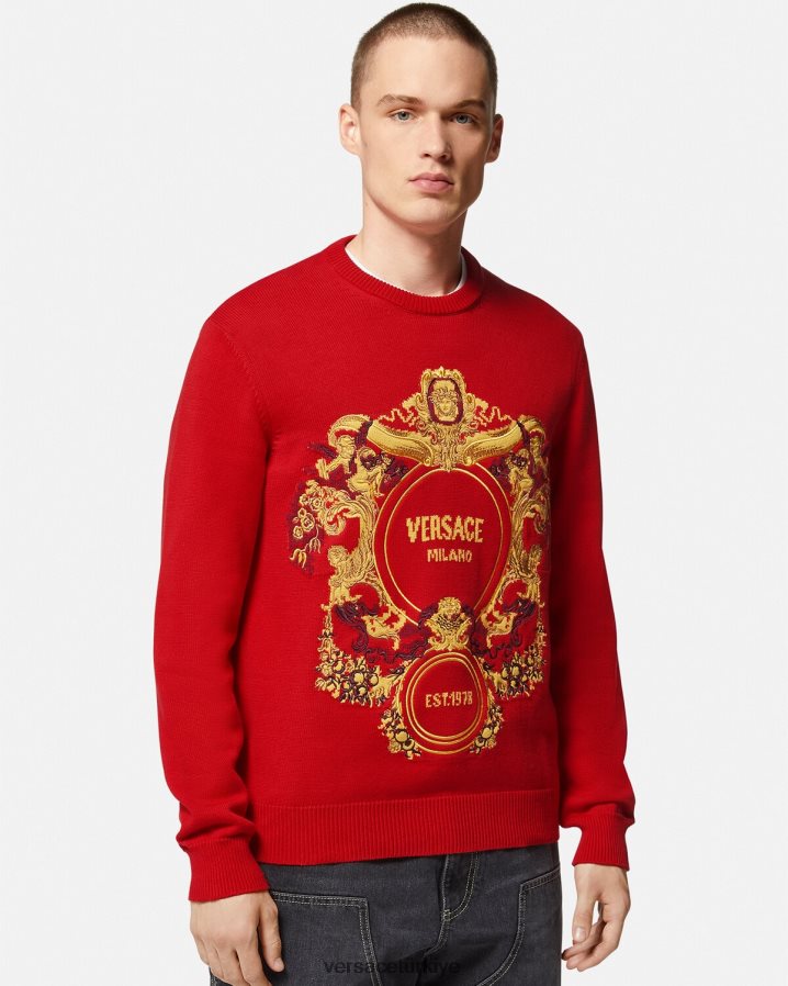 Versace barok kakma işlemeli kazak erkekler kırmızı Giyim B0HHR81345