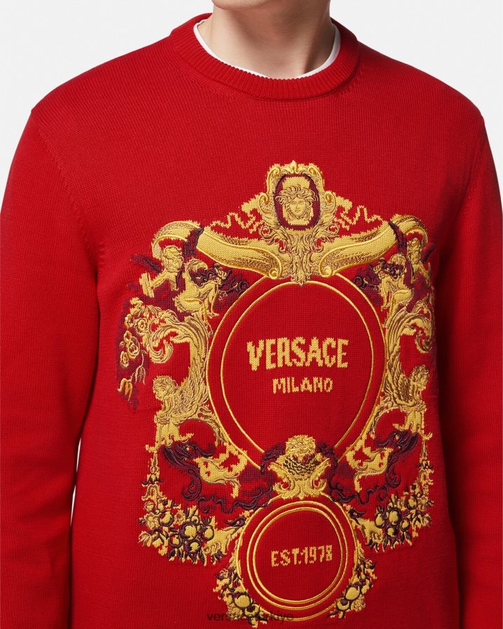 Versace barok kakma işlemeli kazak erkekler kırmızı Giyim B0HHR81345