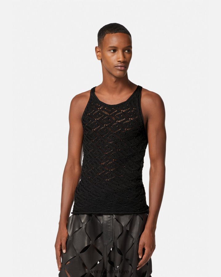 Versace la greca dantel örgü atlet erkekler siyah Giyim B0HHR81340