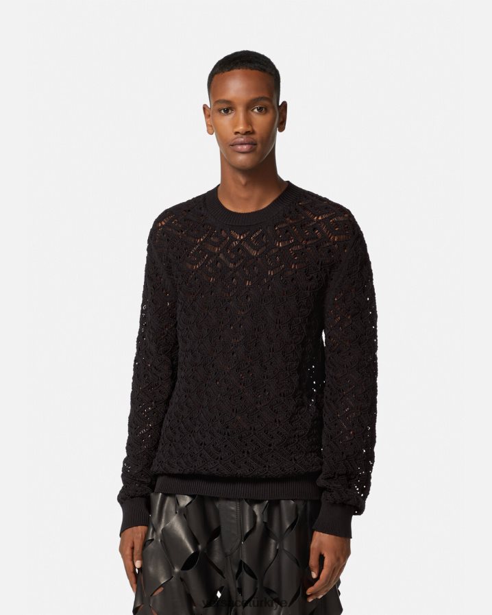 Versace la greca dantel örgü kazak erkekler siyah Giyim B0HHR81341