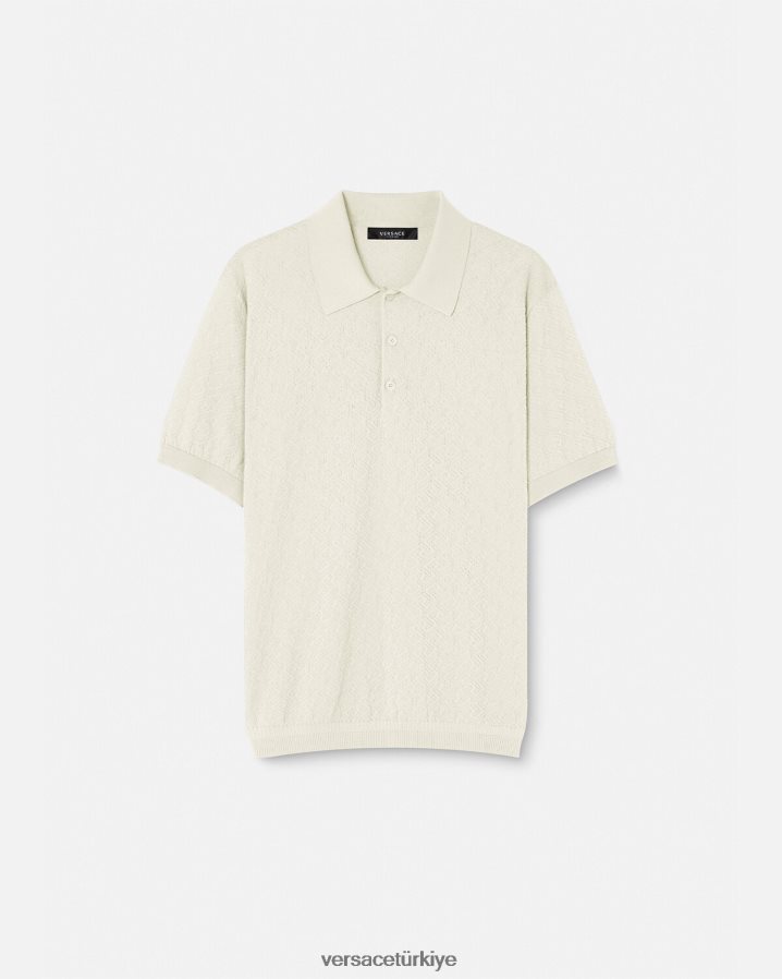 Versace la greca kısa kollu örgü polo gömlek erkekler bej Giyim B0HHR81329