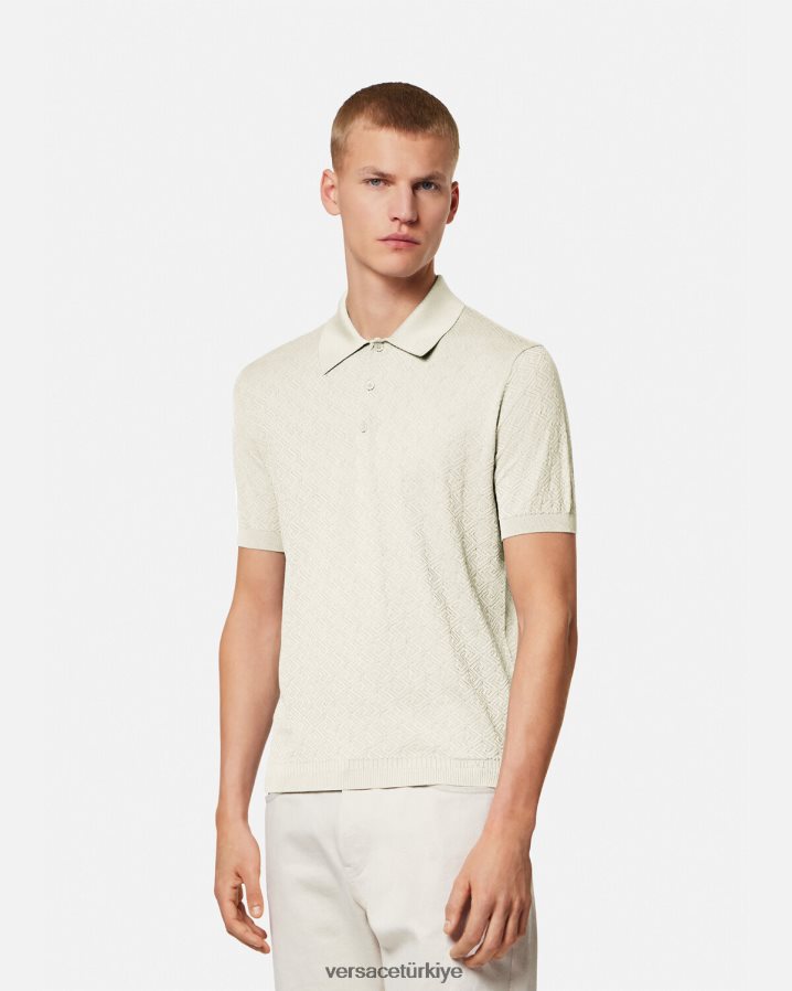 Versace la greca kısa kollu örgü polo gömlek erkekler bej Giyim B0HHR81329
