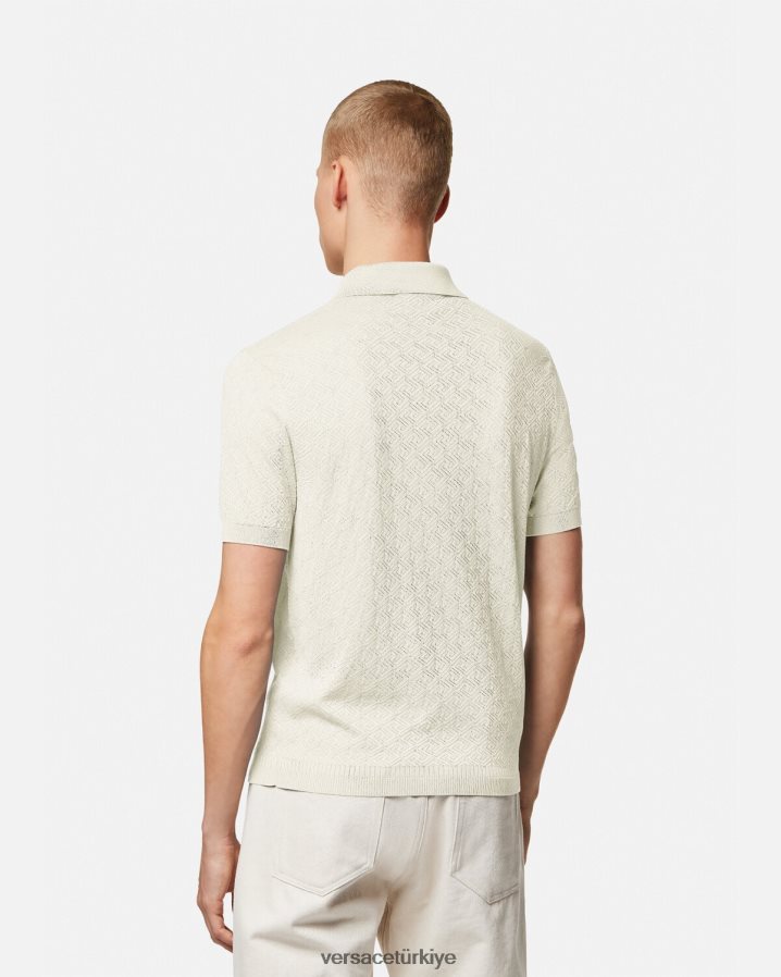 Versace la greca kısa kollu örgü polo gömlek erkekler bej Giyim B0HHR81329
