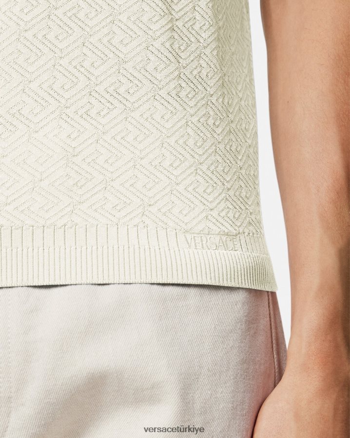Versace la greca kısa kollu örgü polo gömlek erkekler bej Giyim B0HHR81329