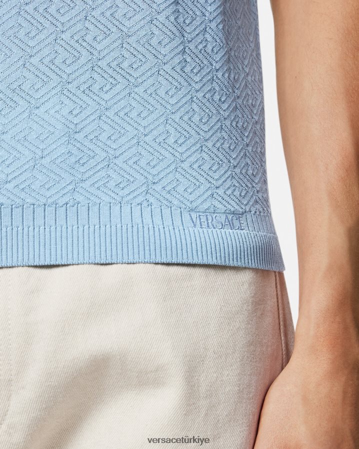 Versace la greca kısa kollu örgü polo gömlek erkekler mavi Giyim B0HHR81330