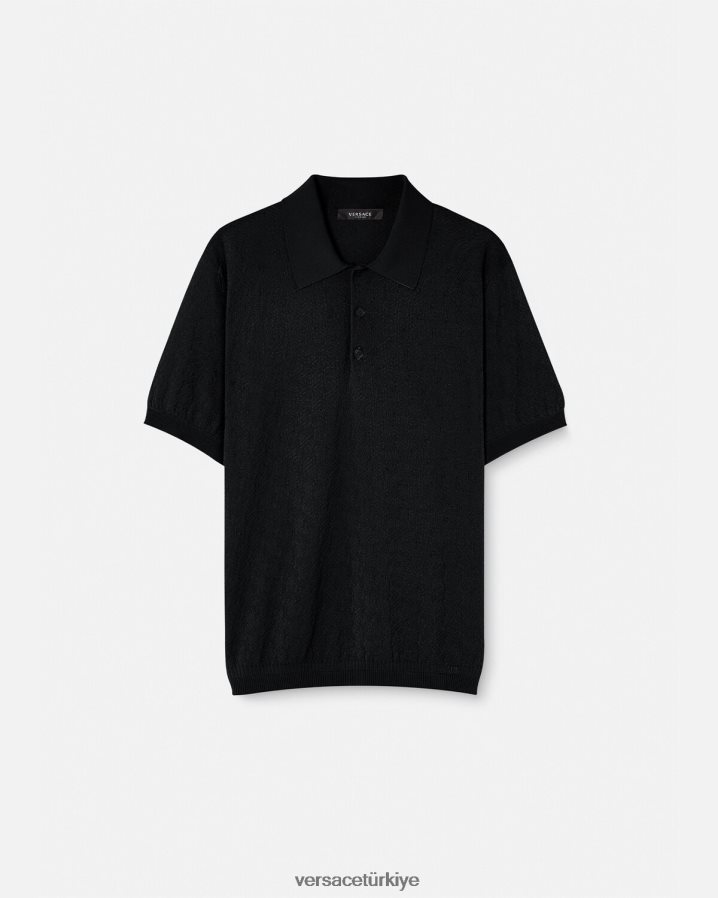 Versace la greca kısa kollu örgü polo gömlek erkekler siyah Giyim B0HHR81328