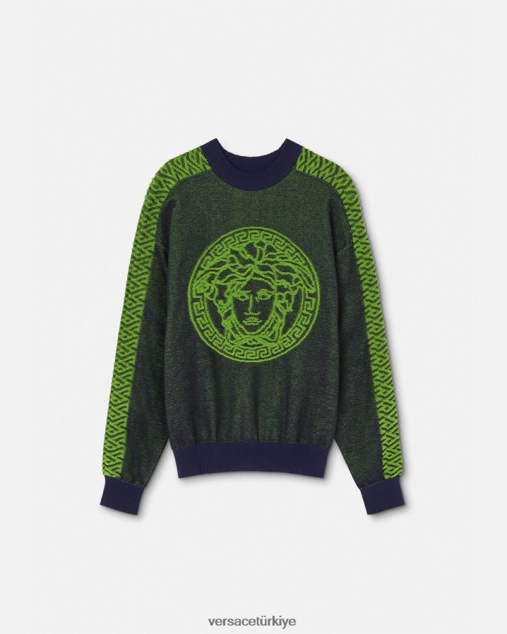Versace la greca medusa havlu kazak erkekler Mavi-yeşil Giyim B0HHR81331