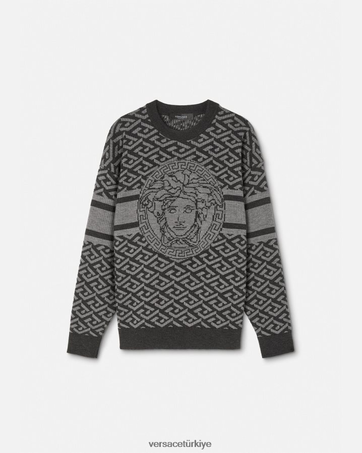 Versace la greca medusa jakarlı kazak erkekler gri siyah Giyim B0HHR81339