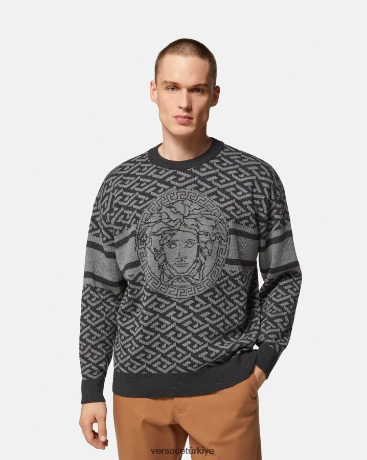 Versace la greca medusa jakarlı kazak erkekler gri siyah Giyim B0HHR81339
