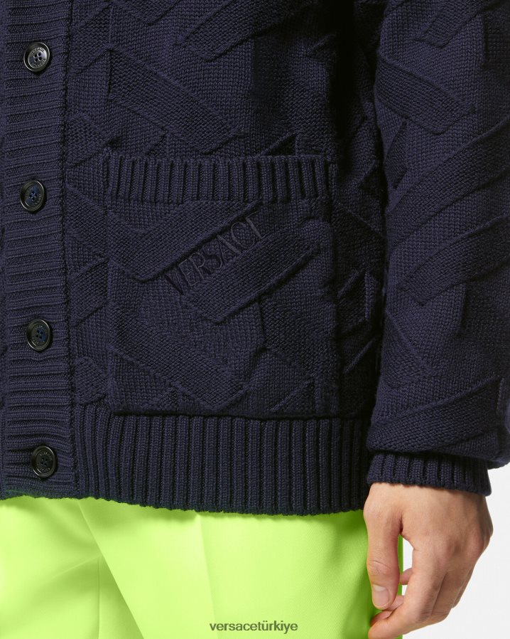 Versace la greca örgü hırka erkekler mavi Giyim B0HHR81343