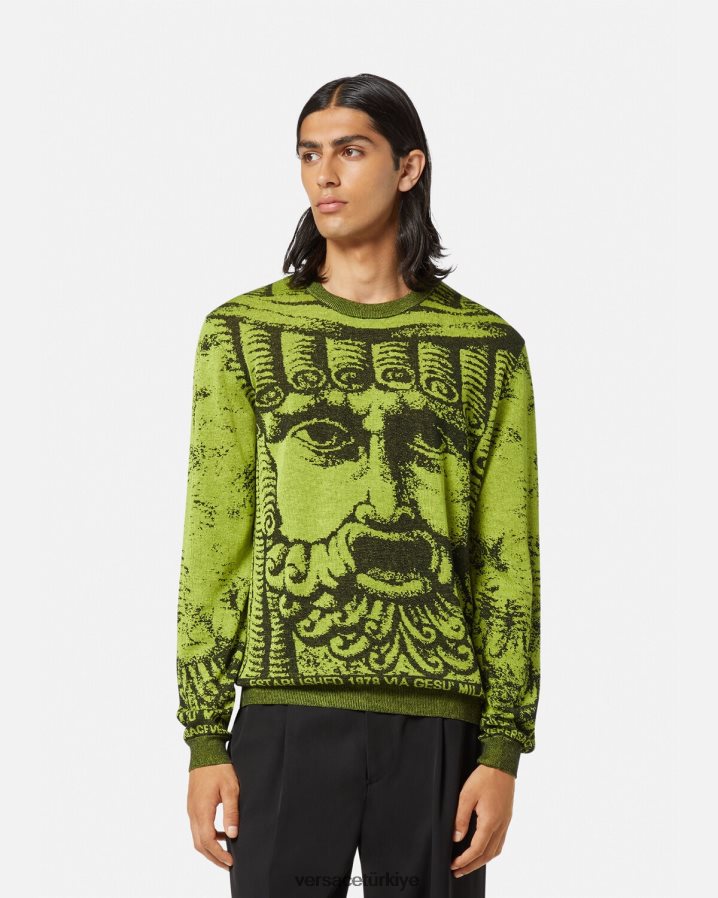 Versace la maschera jakarlı kazak erkekler yeşil Giyim B0HHR81336