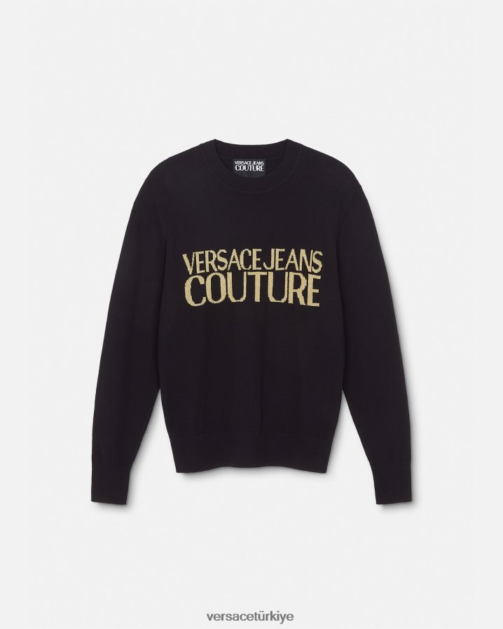 Versace logolu örgü kazak erkekler siyah ve baskı Giyim B0HHR82421