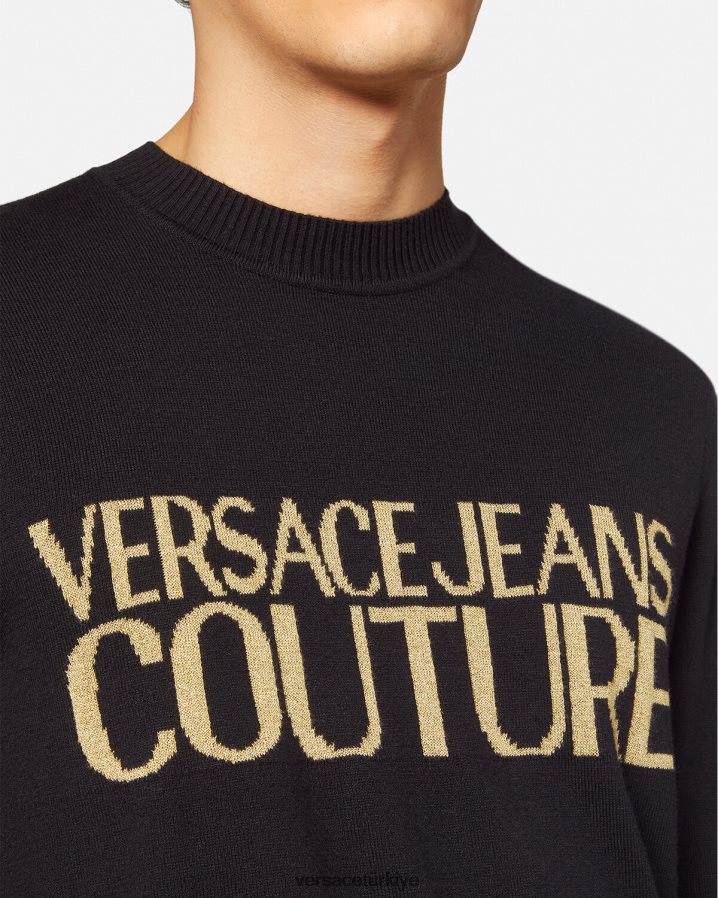 Versace logolu örgü kazak erkekler siyah ve baskı Giyim B0HHR82421