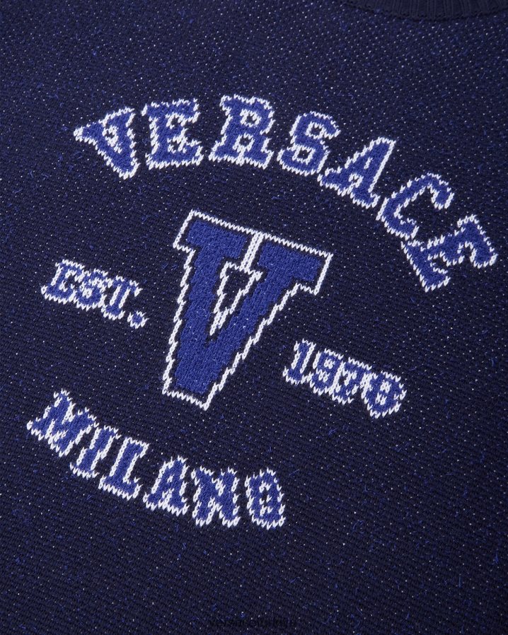 Versace üniversite logolu kakma kazak erkekler mavi Giyim B0HHR81349