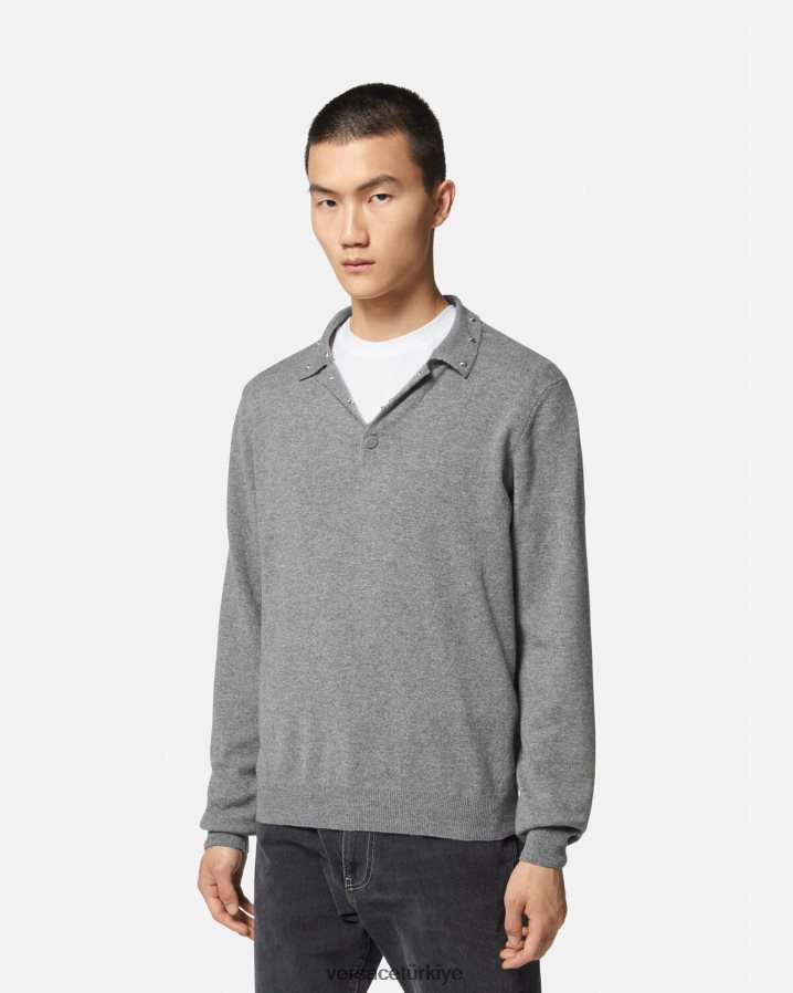 Versace spiral çivili polo kazak erkekler gri Giyim B0HHR81348