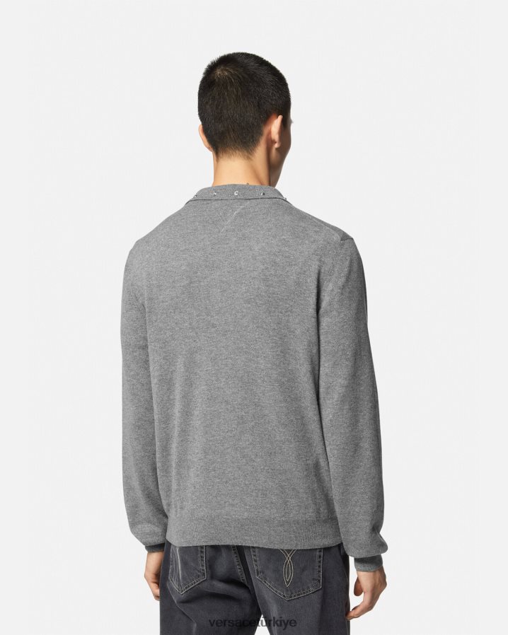 Versace spiral çivili polo kazak erkekler gri Giyim B0HHR81348