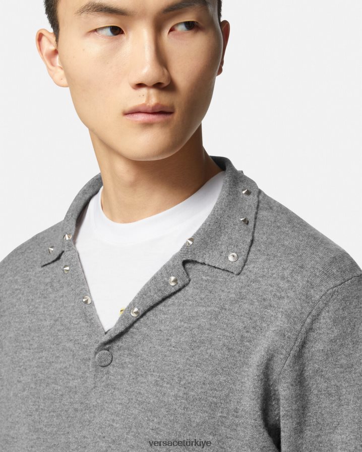 Versace spiral çivili polo kazak erkekler gri Giyim B0HHR81348
