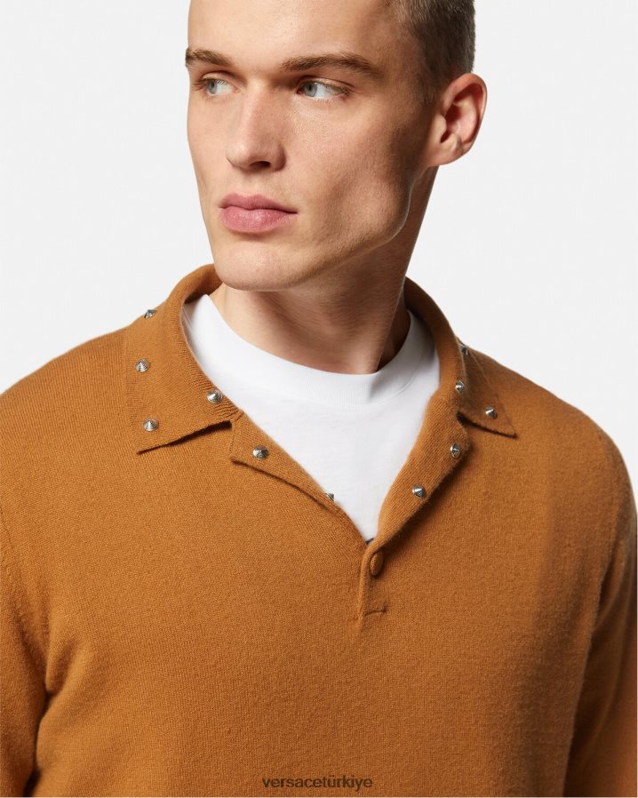 Versace spiral çivili polo kazak erkekler turuncu Giyim B0HHR81347