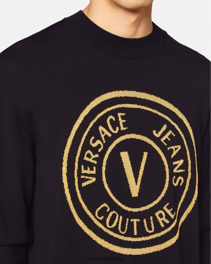 Versace v amblemli örgü yün kazak erkekler siyah ve baskı Giyim B0HHR82434