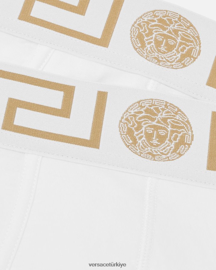 Versace Greca Bordür Külot 2'li Paket erkekler Beyaz altın iç çamaşırı ve plaj kıyafeti B0HHR81784