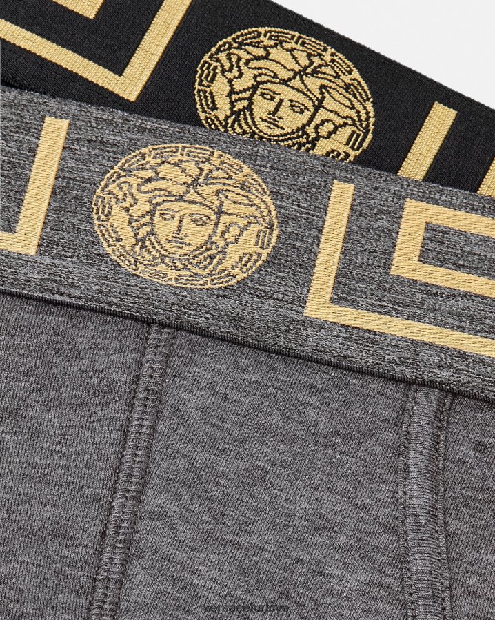 Versace Greca Bordür Külot 2'li Paket erkekler gri siyah iç çamaşırı ve plaj kıyafeti B0HHR81783