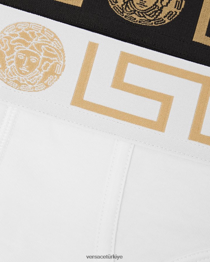 Versace Greca Bordür Külot 2'li Paket erkekler siyah beyaz iç çamaşırı ve plaj kıyafeti B0HHR81781
