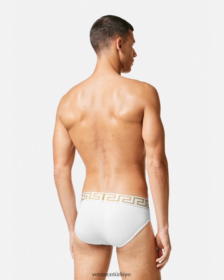 Versace Greca Bordür Külot 3'lü Paket erkekler beyaz & siyah & gri iç çamaşırı ve plaj kıyafeti B0HHR81779