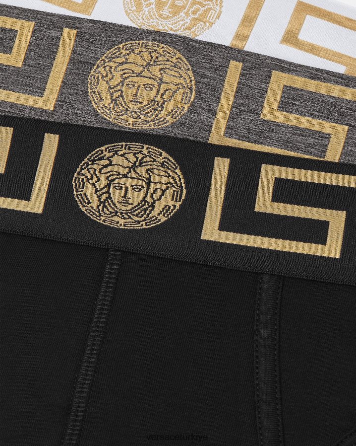 Versace Greca Bordür Külot 3'lü Paket erkekler beyaz & siyah & gri iç çamaşırı ve plaj kıyafeti B0HHR81779