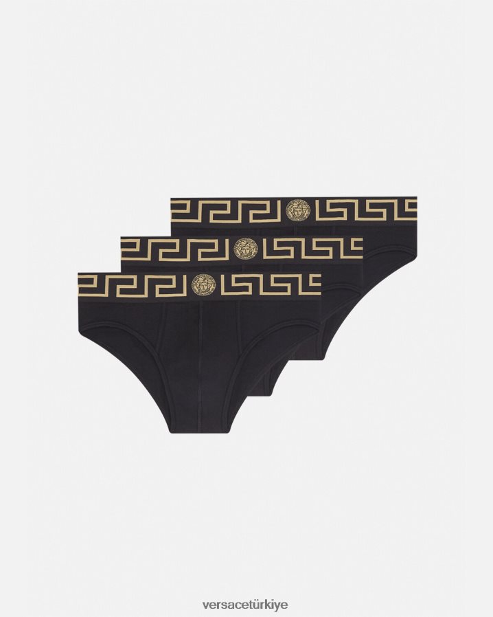 Versace Greca Bordür Külot 3'lü Paket erkekler siyah iç çamaşırı ve plaj kıyafeti B0HHR81778