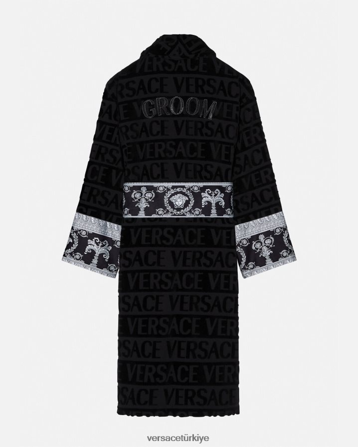 Versace kristal ve barok damat bornozu erkekler siyah iç çamaşırı ve plaj kıyafeti B0HHR81743