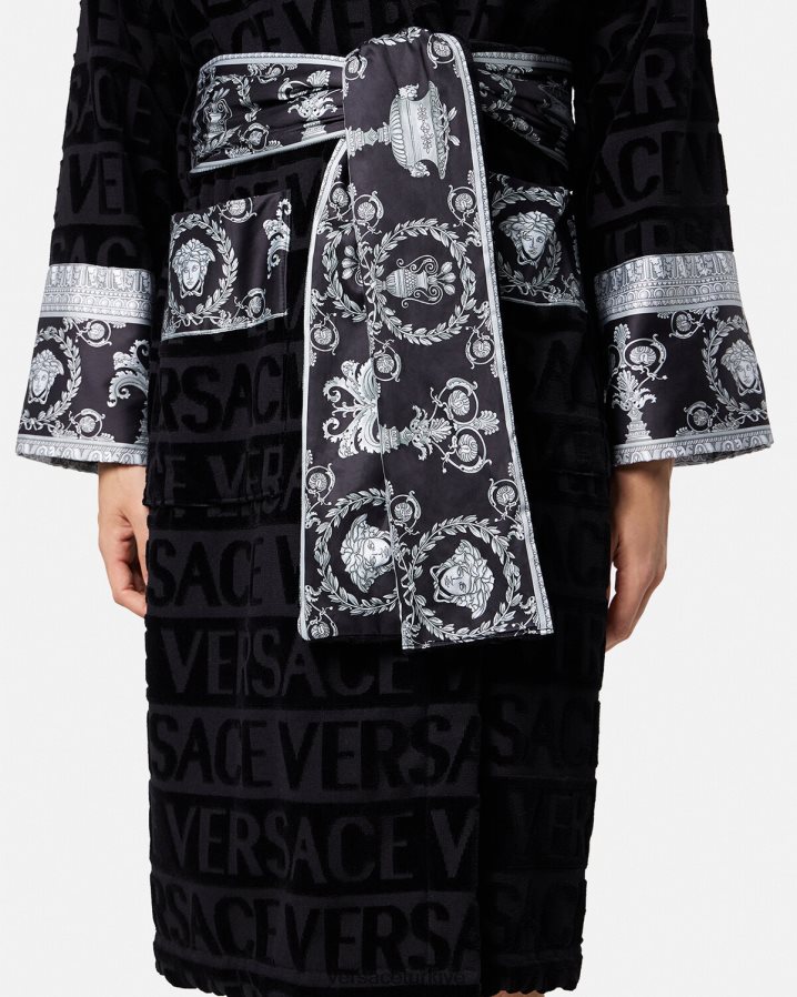 Versace kristal ve barok damat bornozu erkekler siyah iç çamaşırı ve plaj kıyafeti B0HHR81743