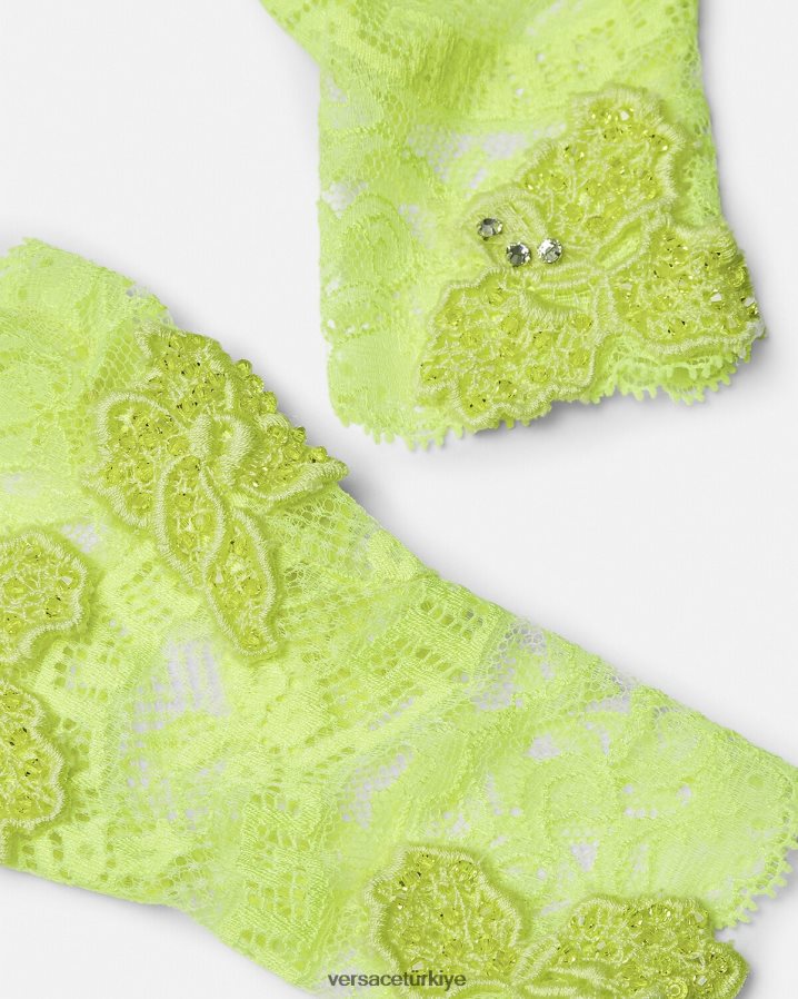 Versace işlemeli dantel parmaksız eldiven kadınlar kireç Aksesuarlar B0HHR8914