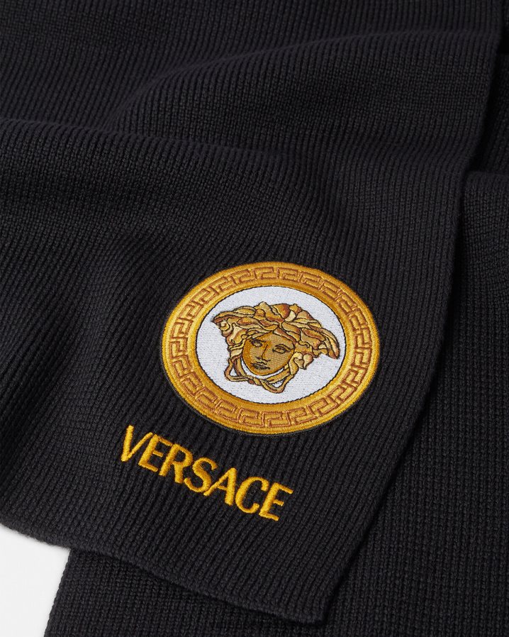 Versace medusa logolu örgü atkı kadınlar siyah Aksesuarlar B0HHR8927