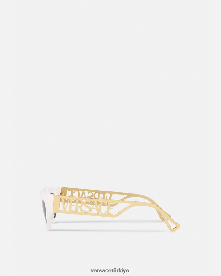 Versace 90'ların vintage logolu kedi gözü güneş gözlüğü kadınlar Beyaz altın Aksesuarlar B0HHR8617
